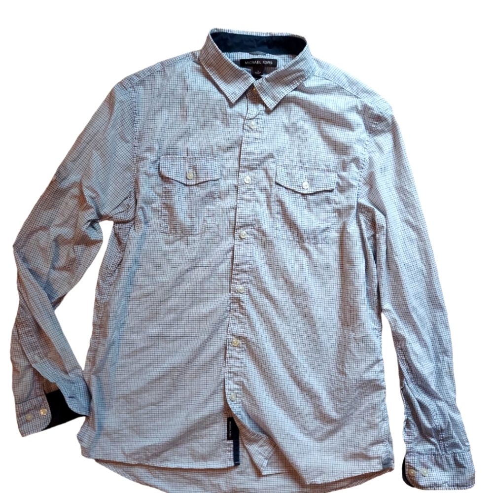 Michael Kors size L Mens White And Grey button down shirt